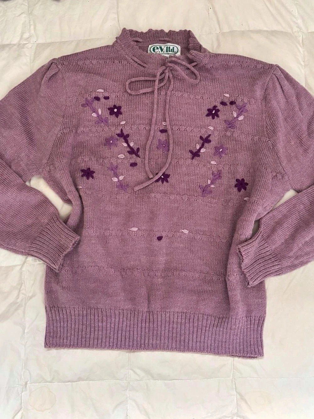 E.V. Ltd. Floral Embroidered Purple Sweater